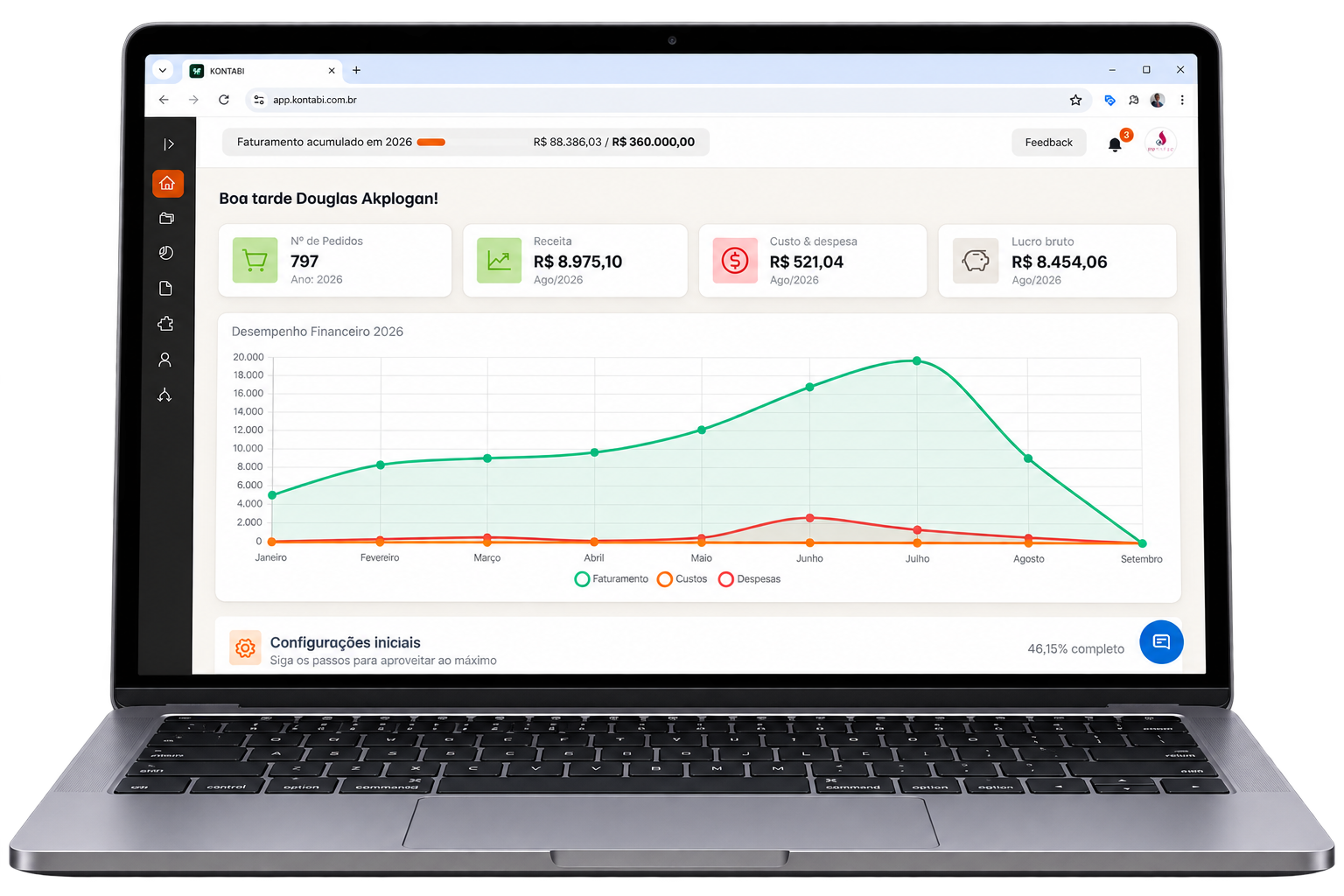 Plataforma KONTABI. de contabilidade e gestão financeira para e-commerce exibida em notebook